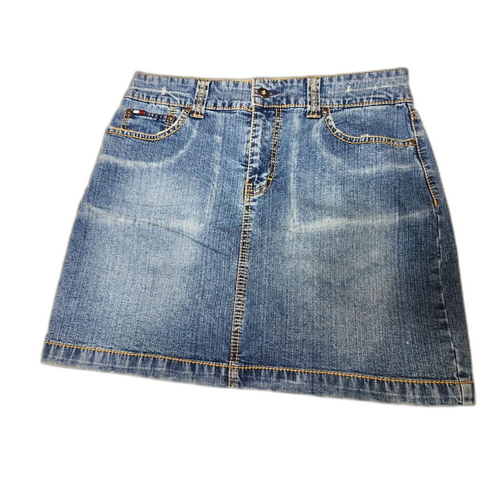 Tommy Hilfiger Denim Mini Skirt Size 4 Y2K Stitched Pocket Medium Wash - Picture 9 of 9
